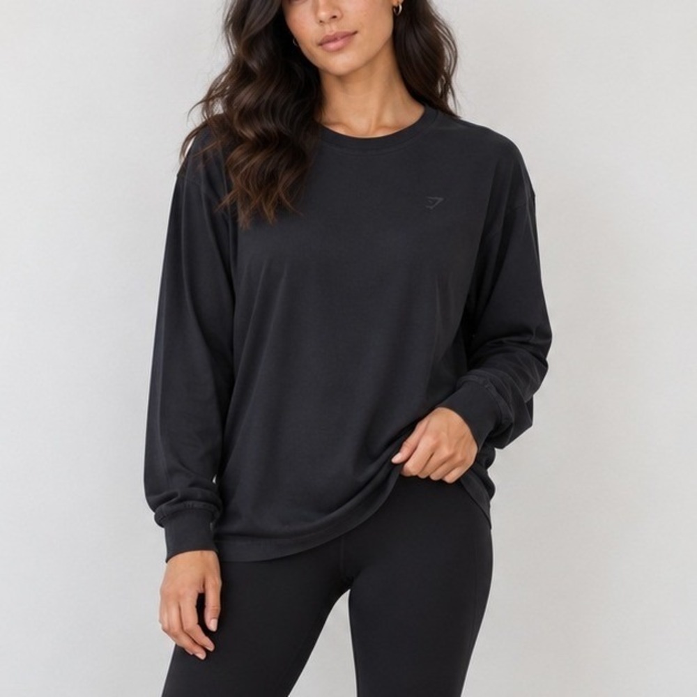 Gymshark Black Cotton Long Sleeve Crew Neck Top | Size L